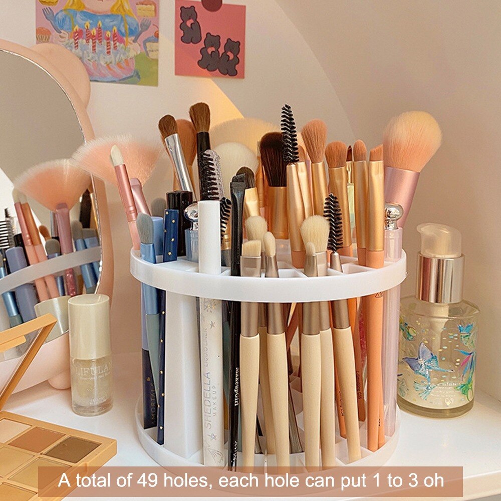 Caja acrílico transparente para guardar brochas de maquillaje, recipiente perlado de almacenamiento y organizador para cosméticos y para lápices de labios: Round rack