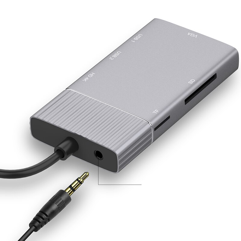 Usbc till hdmi 4k vga 2 usb 3.0 sd tf kortläsare hub 3.5mm o port pd laddningsdocka konverterare för galaxy  s8 s9