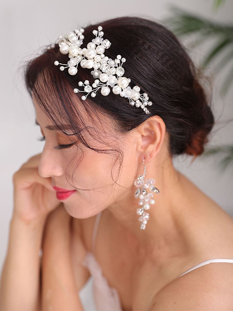 Peinados de novia, conjunto de joyas, diadema, pendientes, Tiaras plateadas, corona, accesorios para el cabello para novia, boda: Plata