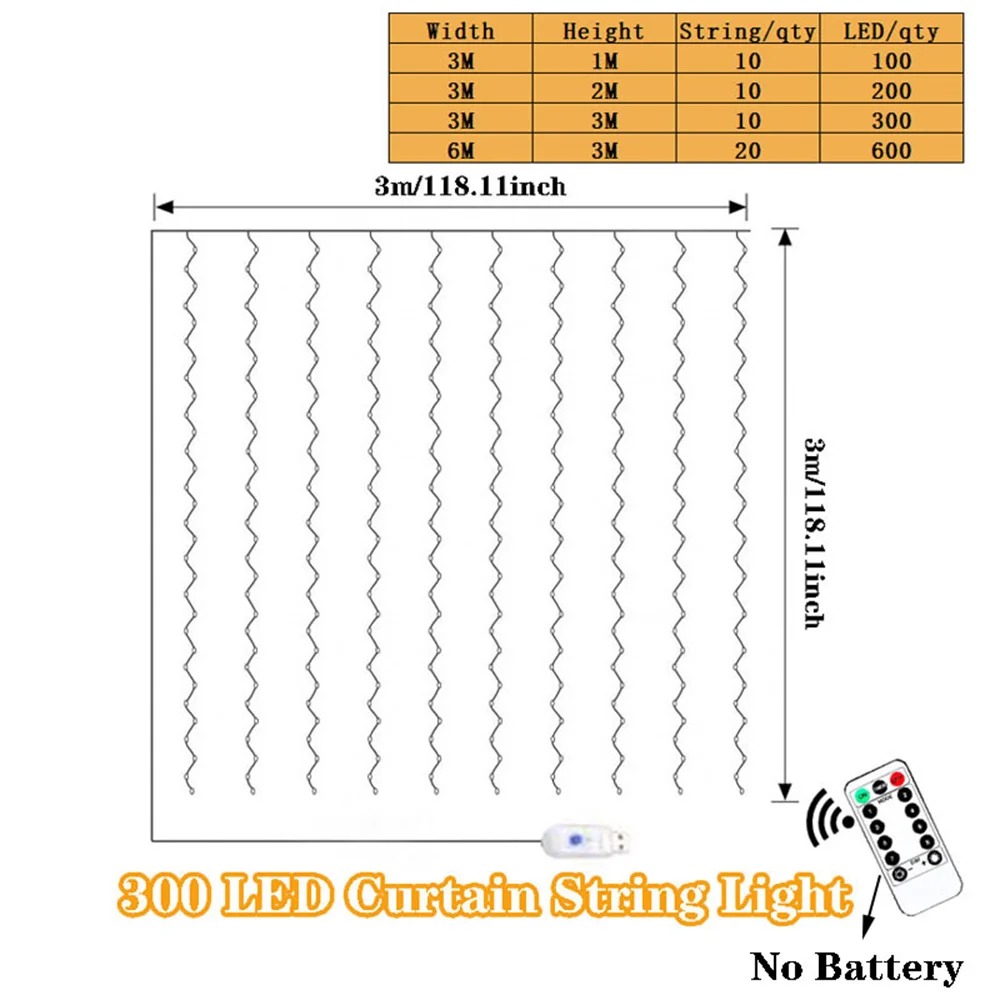 Guirnalda de luces LED para cortina, guirnalda de luces navideñas con USB de 3/6M, luz Led para vacaciones, decoración para de boda y dormitorio