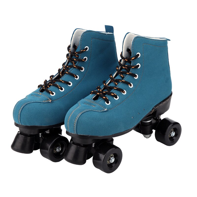 Leather Roller Skates For Adult Navy Blue Double Line Skates Women Men Two Line Skating Shoes Flash 4 Wheels PU Patines