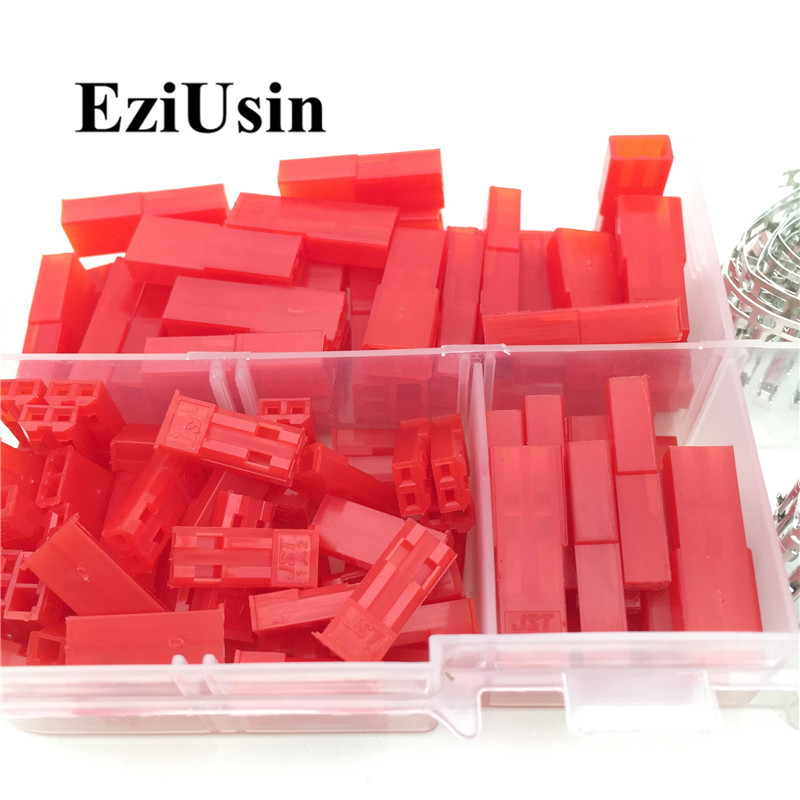 2.54mm JST SYP 2p Female & Male Red Plug Housing Crimp Terminal Connector Kit JST-SYP-2A 300Pcs (50set) for RC Lipo Battery