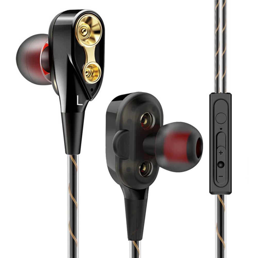 3.5mm Headphones Headset In-Ear Bass Dual Driver Earphones Stereo Hands Free Gaming Earbuds With Microphone: Black