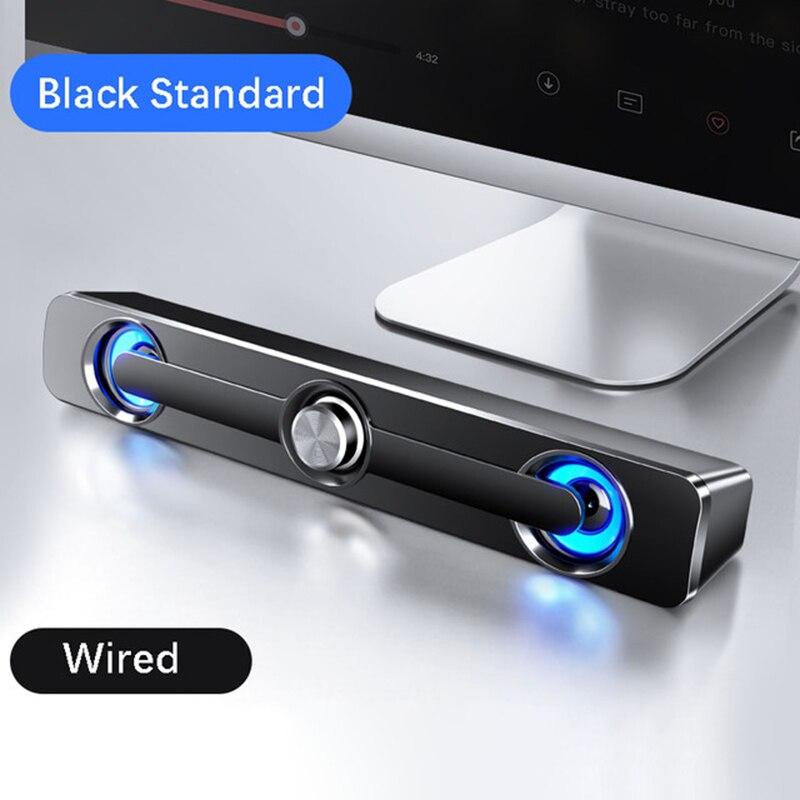 Usb Bedrade Krachtige Computer Speaker Bar Stereo Subwoofer Bass Speaker Surround Sound Box Led Voor Pc Laptop Telefoon Tablet MP3: usb wired black