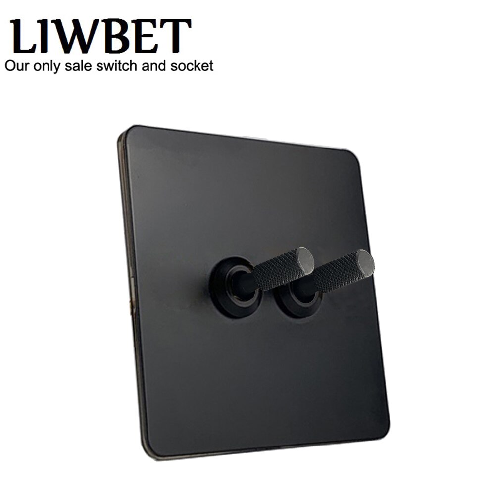 Liwbet Alle Zwarte 1 Gang / 2 Gang / 3 Gang / 4 Gang 2 Way Wall Switch En Roestvrij stalen Paneel Licht Schakelaar En Stopcontact: 2 Gang 2 Way