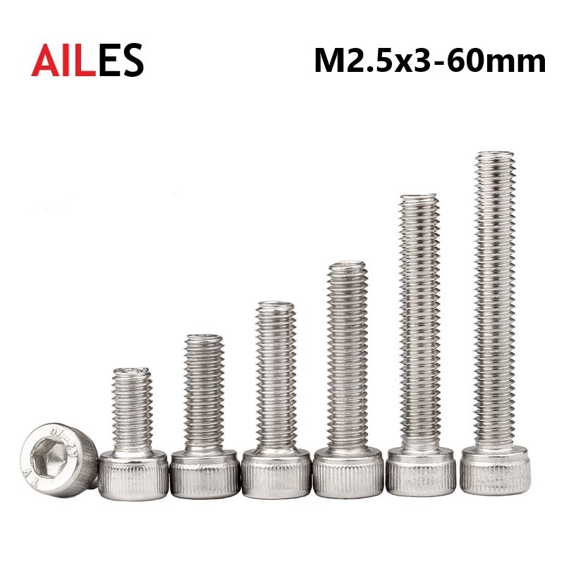 M2.5 A2-70 304 Rvs Allen Hexagon Hex Socket Cap Schroeven Bolt DIN912 M2.x3 4 5 6 7 8 10 12 30 35 40 45 50 55 60Mm