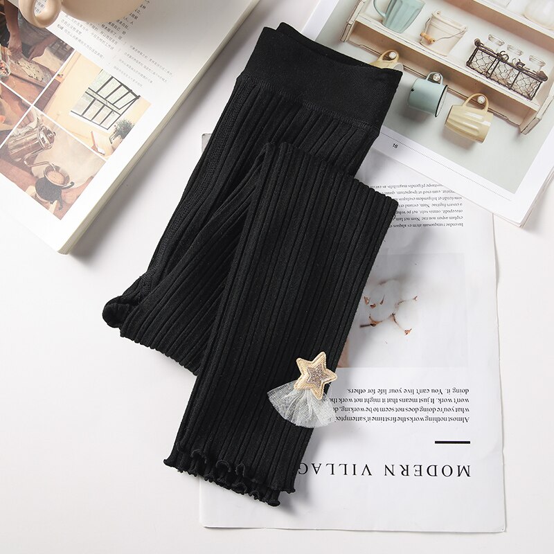 Kinderen Ster Rok Houten Oor Leggings Negen Punt Broek Studenten Lente En Herfst Kinderen Katoen Gebreide Katoenen panty: Black / XL