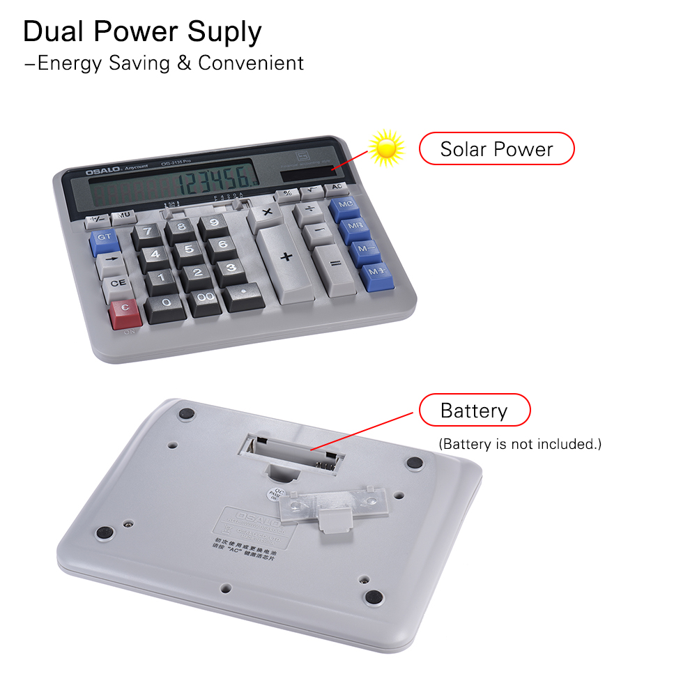Stor dator elektronisk kalkylator räknare sol- och batterikraft 12- siffrig display multifunktionell stor knapp