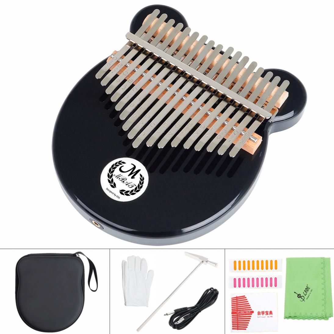 Kalimba 17 Key Electroacoustic Kalimba Crystal Black Bear Face Shape Thumb Piano Mbira with Storage Case