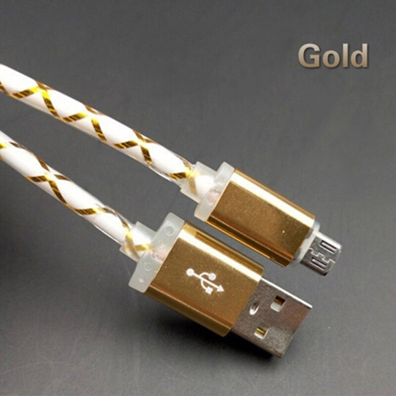 Micro USB Telefoon Kabel Zichtbare LED Flow Light Micro USB Opladen Data Sync Kabel voor Android Telefoon Universal Telefoon 1 m Kabels: gold