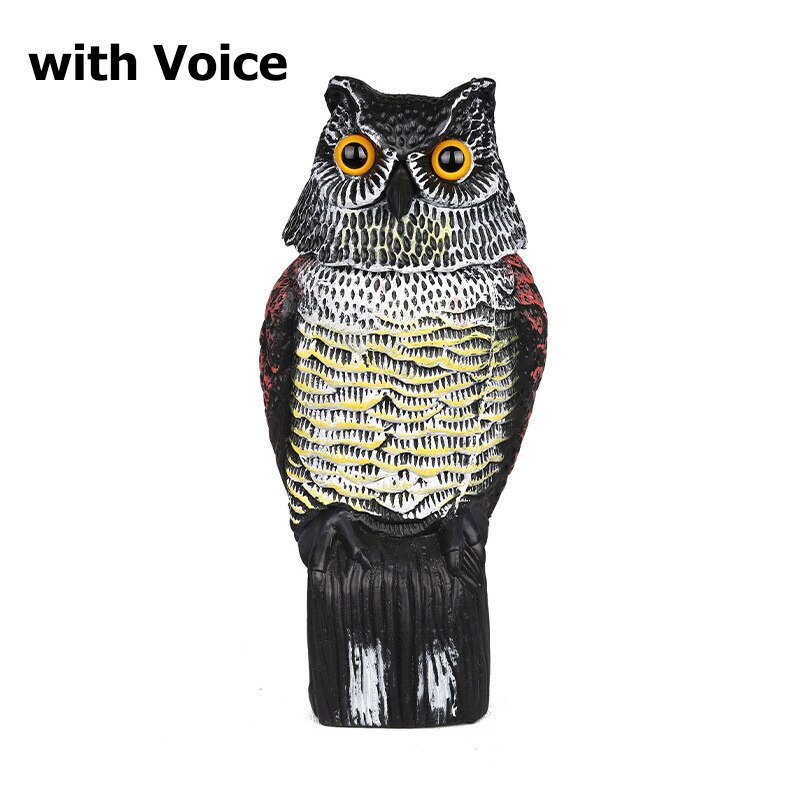 Señuelo de búho para ahuyentar a los pájaros, espantapájaros de plástico con cabeza giratoria y sonido, repelente de aves para jardín y patio al aire libre: with Voice
