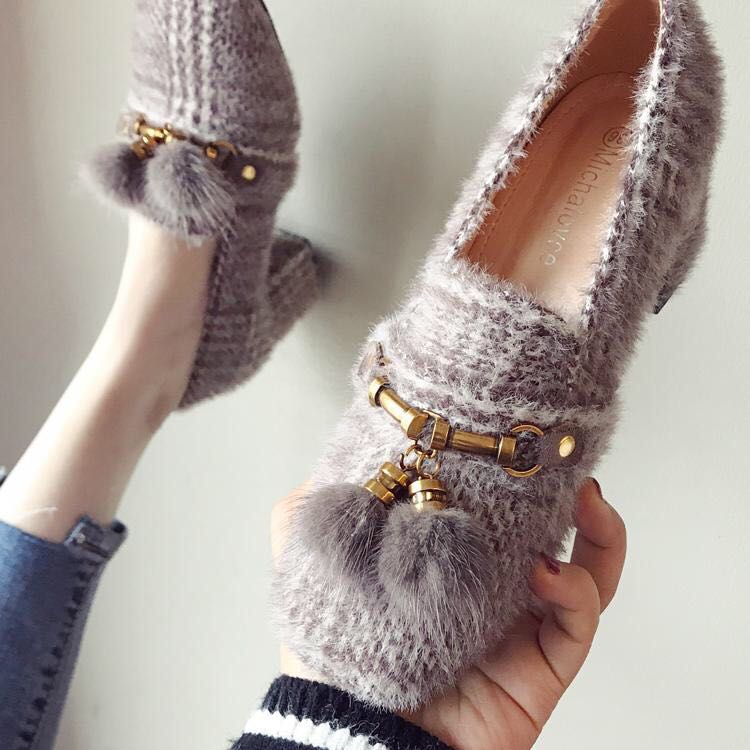 Einzel-schuh frauen herbst modell dicken absätzen abend fluss Su Bai mit nerz wolle schuhe hohe-mit hohen absätzen eine fuß bean schuhe