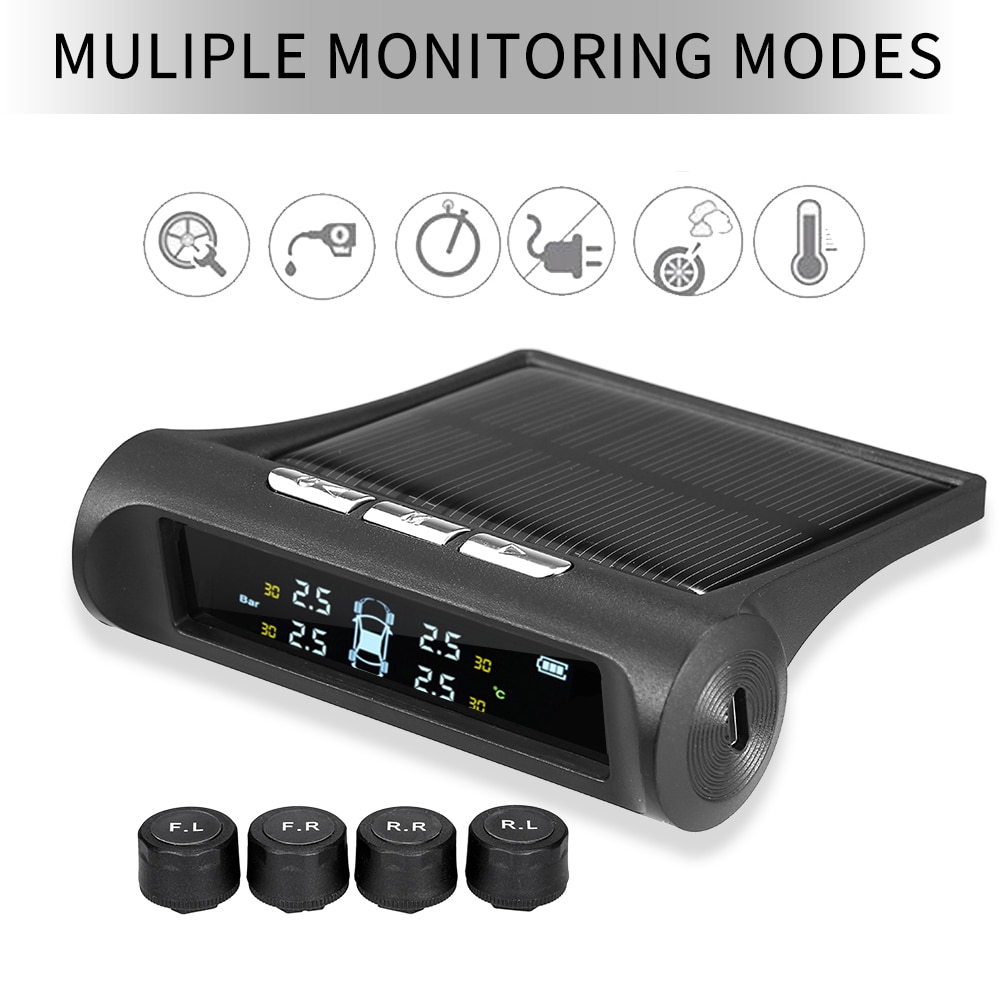 TPMS Reifen Druck Überwachung System Universal- kabellos 4 Externe Sensoren Anzeige 4 Reifen Druck Temperatur Daten geschaltet