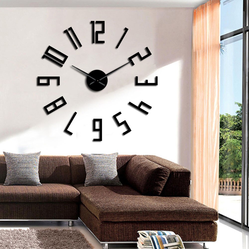 Relógio de parede grande espelhado e 3d, relógio de parede decorativo simples, sem moldura, silencioso, não ticking, para sala de estar