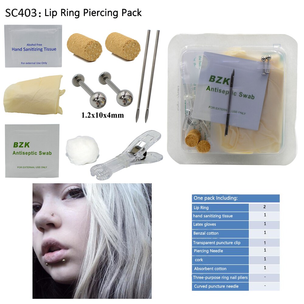 Kit de perçage de corps jetable Kit de perçage stérile médical pour oreille nez mamelon ventre nombril Septum Piercing outil Machine Kit: SC403 Double Labret