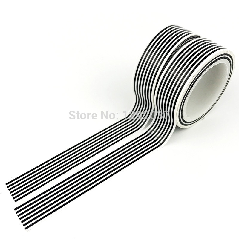15mm * 10 m 1 st Zwart &amp; Witte Horizontale strepen Primaire Gedessineerde Washi Tape, lijmen Tape Scrapbooking Craft &amp; Hobby Benodigdheden