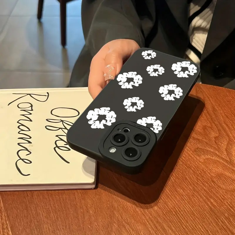 Funda para iPhone 16 Fundas iPhone 15 11 12 13 14 Pro Max X XS XR 7 8 16E 15 Plus Funda de teléfono con estampado de flores y estilo negro