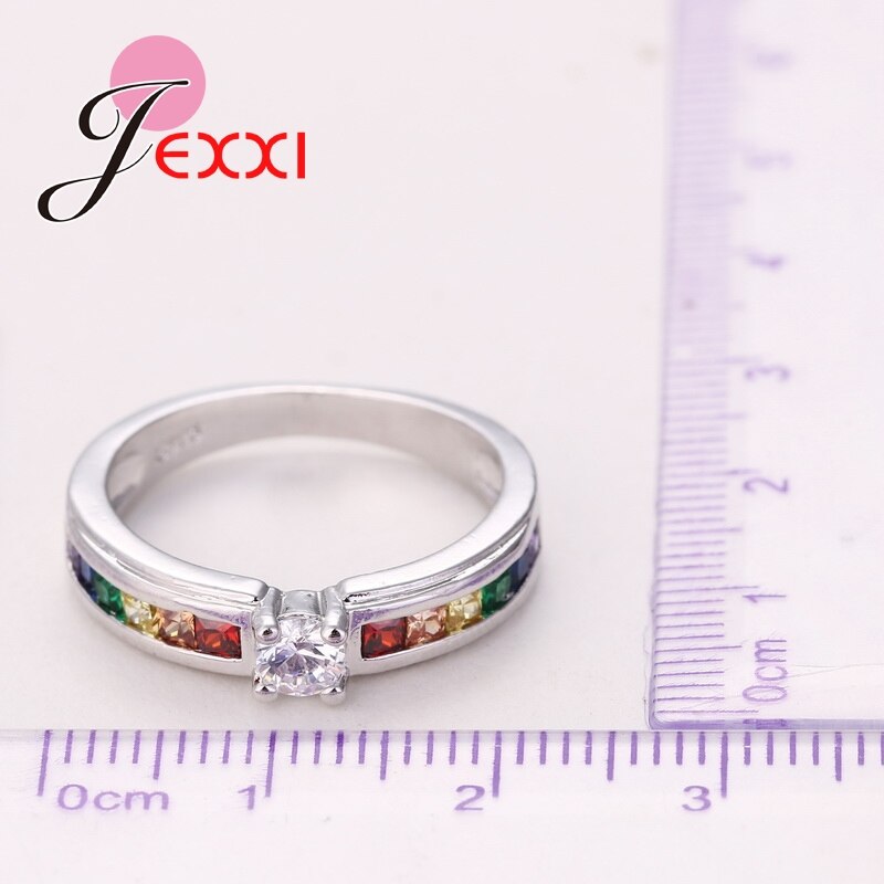 Regenbogen Versprechen SchöNe Engagement Ringe Für Liebhaber 925 Sterling Silber Elegante Schmuck Austrain Strass