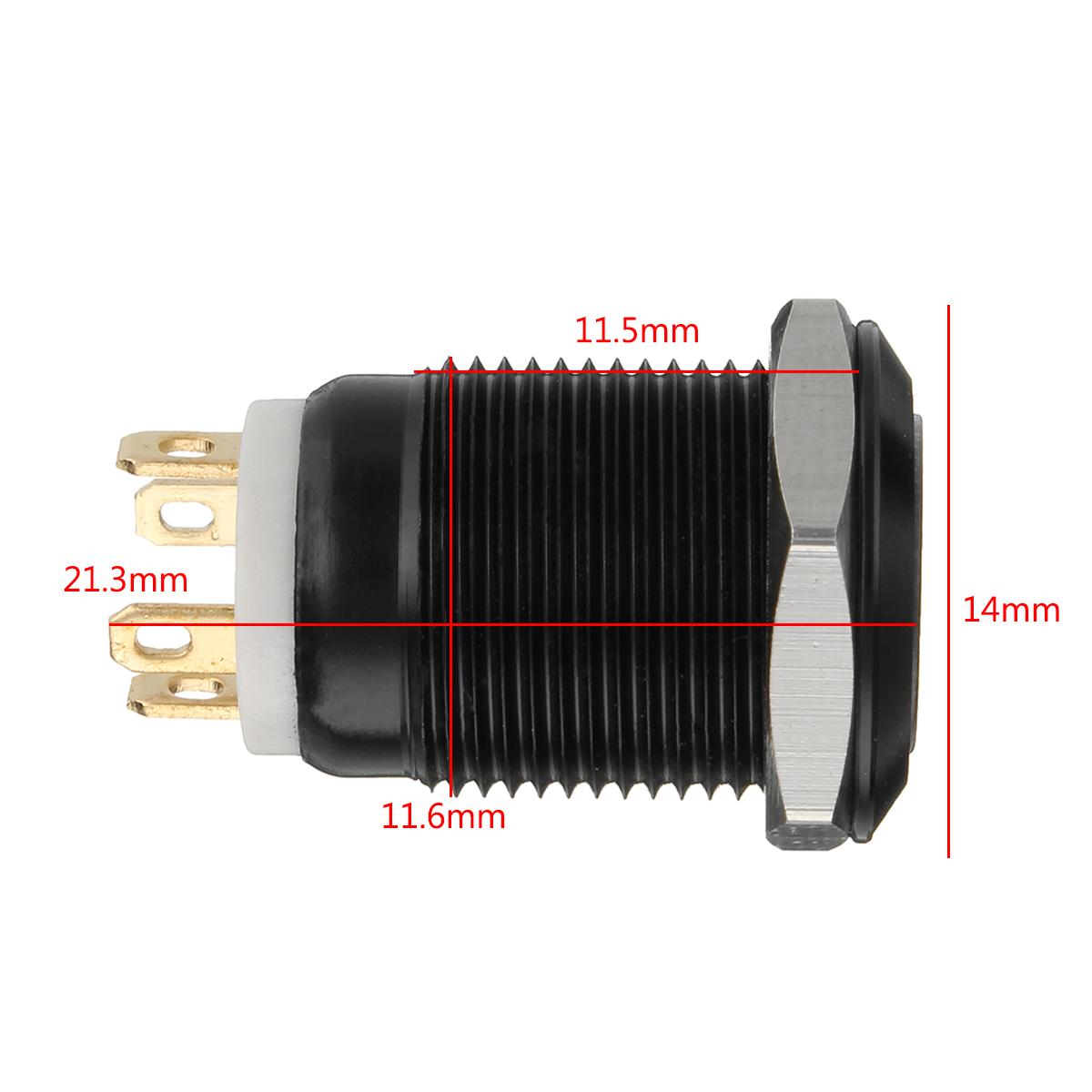 Negro, 4 pines, 12mm, luz LED, botón pulsador de Metal, interruptor momentáneo impermeable, 12V, interruptores para coche, electrónica