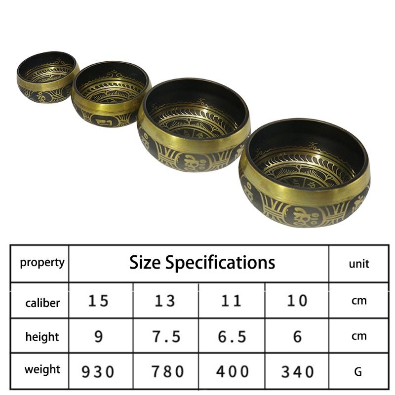 Ensemble de bols chantants tibétains antiques à l'esprit silencieux avec maillet à double surface et coussin en soie favorisant la guérison des chakras de la paix