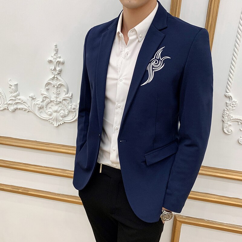 Borduren Mannen Blazer Trouwjurk Pak Jassen Casual Blazers Stage Party Kleding Slim Fit Pakken Jas