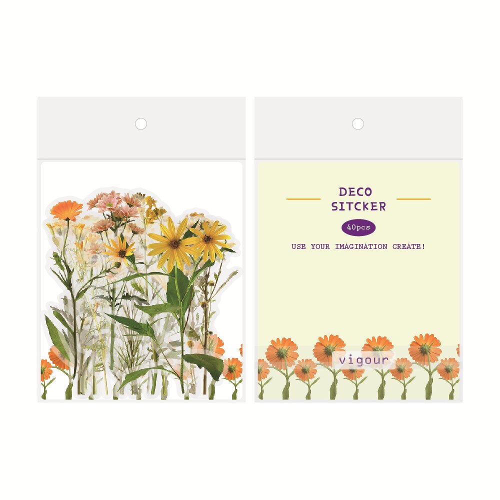 40pcs Designs Cute Flower Stickers PET Decorative Scrapbooking Stickers Sticker Plant Decoration Korean Stickers Stationery: Vigour Flower Sticke