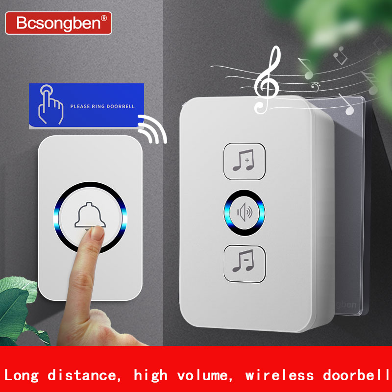 Bcsongben wireless waterproof doorbell 1 button 1 receiver 300M remote control smart home hotel wireless door ring US plug