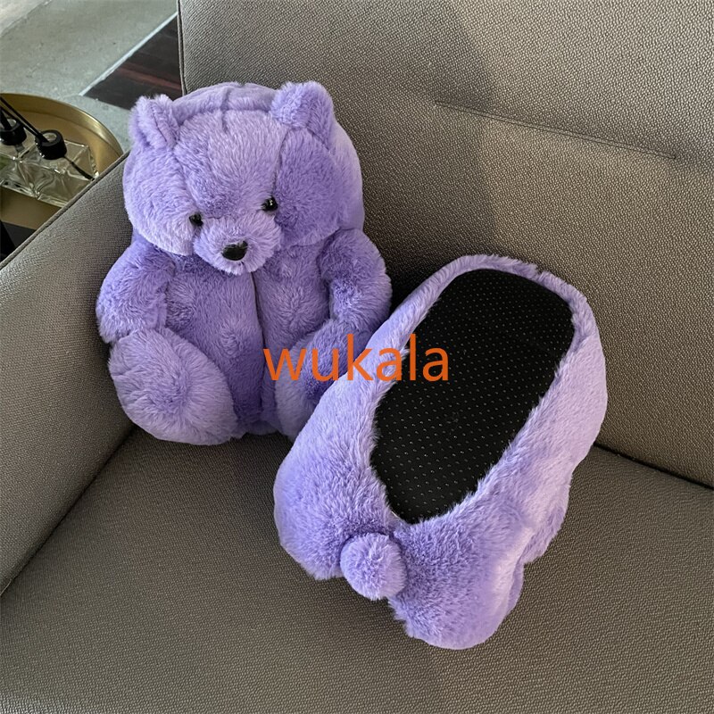 Pantofole da donna in peluche viola orsacchiotto uva viola morbida pantofola da casa per donna orso carino ragazze pelliccia sintetica pelliccia scivoli scarpe pelose
