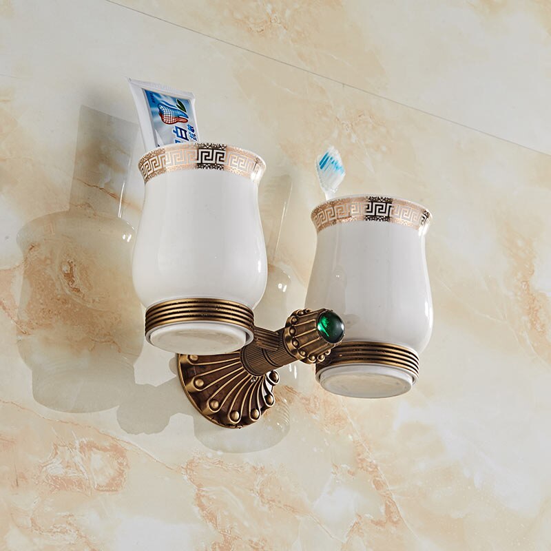 Bathroom Hardware Set Ceramic Brass Towel Rack Paper Holder Towel Bar Corner Shelf Toilet Brush holder Bathroom Accessories: tooth brush holders