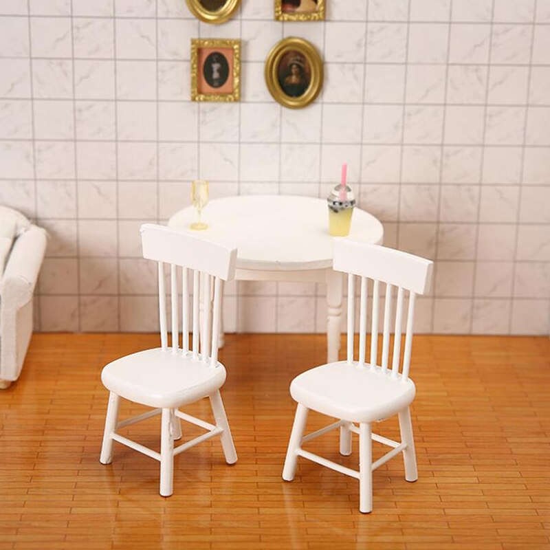 1:12 Dollhouse Miniature Furniture Wooden White Dining Table Chair Model Set Dollhouse Furniture Accessories