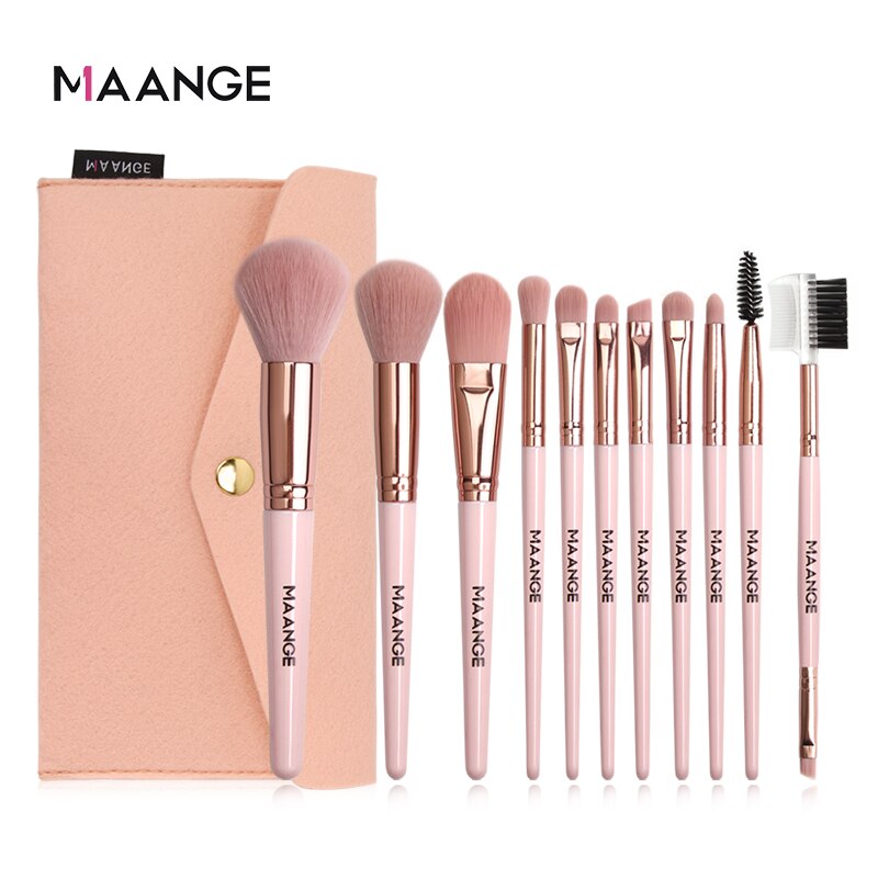 Maange conjunto de pincéis de maquiagem, 7/11 peças, pó, base, sombra, blush, kit de pincel de maquiagem, beleza dos olhos, viagem ferramenta cosmética,: 11 Pcs with bag