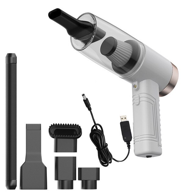 Auto Nat Droog Dual Purpose Stofzuiger Auto Kleine Draadloze Met Geur Hoge Powe Detritus Cleaner Machine Accessoires Artikelen: White Wireless