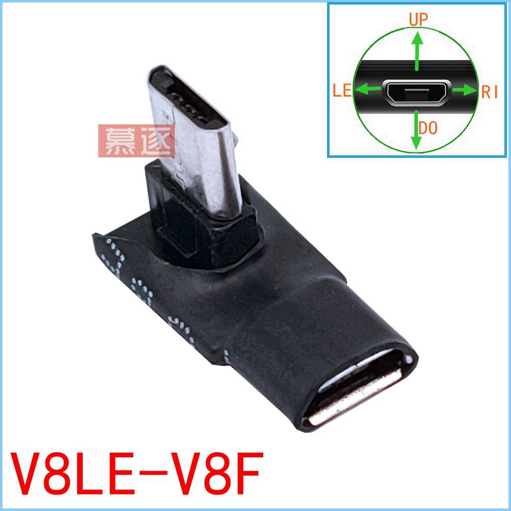 90 Degree USB Left & Right &UP&Down Angled Micro 5pin Female to Micro USB Male Data Adapter To Mini USB Connector Plug Micro USB: V8LE-V8F