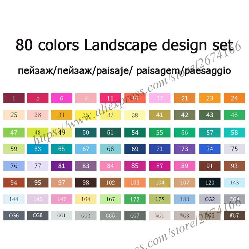 TouchFIVE Dual Tips Art Sketch Twin Marker Pens 36 48 72 80 168 Colors Alcohol Based Ink Art Markers for Student and: 80 Landscape Set