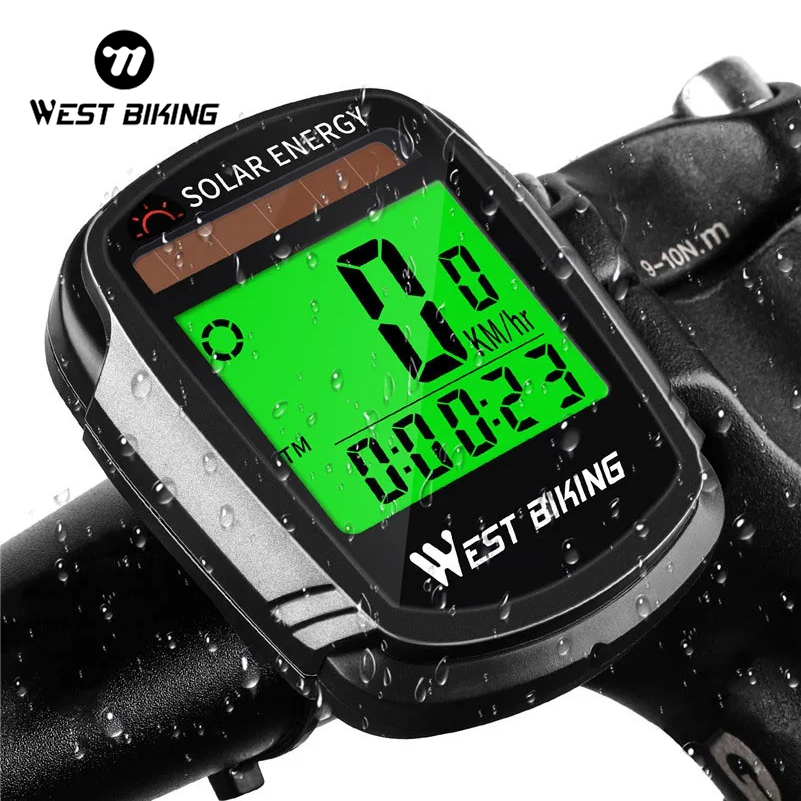 WEST BIKING-Solar Powered Wireless Bike Computer, velocímetro de bicicleta à prova d'água, odômetro, automático Wake-up odômetro