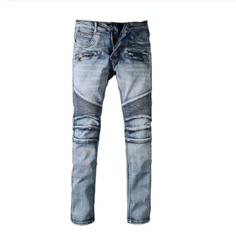 Men&#39;s slim fit classic blue biker jeans for moto Casual plus size denim cargo pants ripped jeans for man trousers