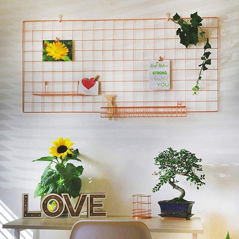Rose Gold Grid Wall Basket Wire Wall Shelf for Grid Panel Easy Hanging Tray for Cute Things on Your Grid Wall Storage Display