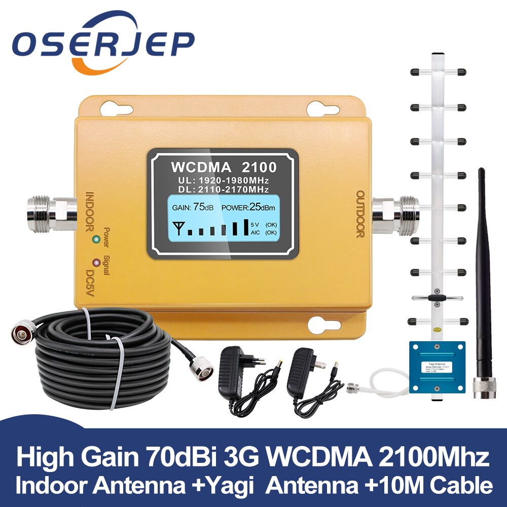 3G repeater 2100 MHz Signal Booster 3g Mobile Signal Repeater Amplifier,LCD Display Mini 70db 3G LTE WCDMA UMTS 2100Mhz fullset