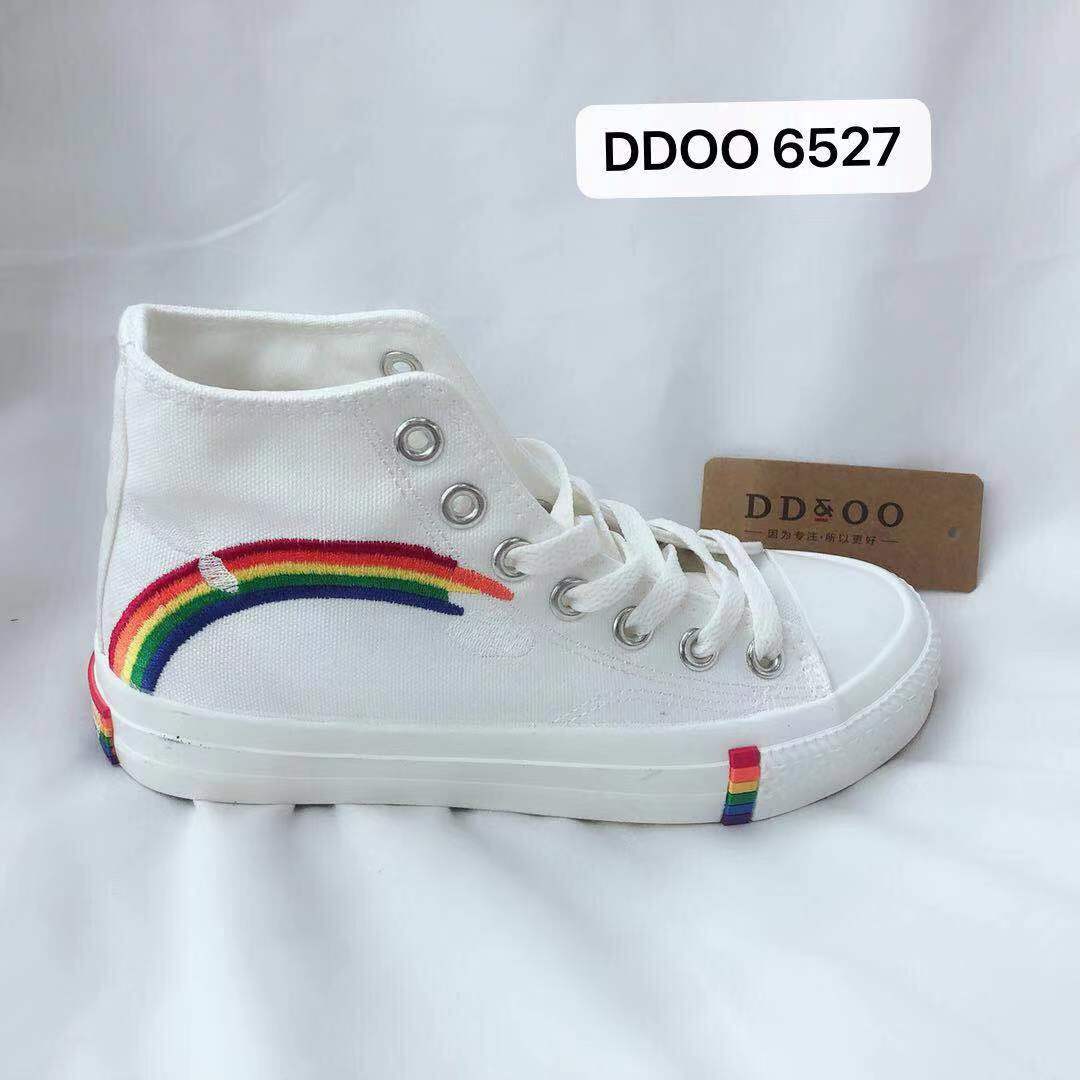 Swyivy kvinde lærredssko high-top regnbue snøre hvide sko dame fritidssko canvas sneakers kvindelige platform sneakers: Hvid / 35