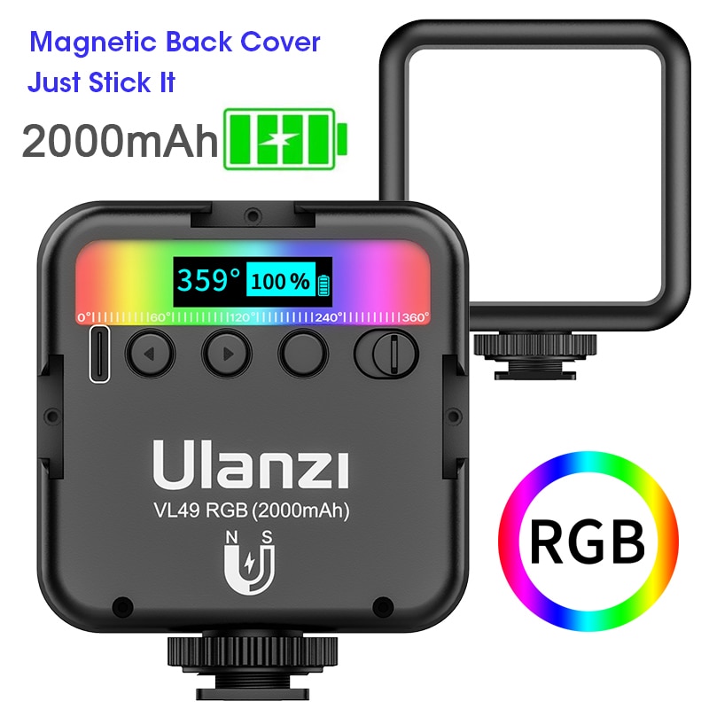 Ulanzi VL49 Full Color Mini RGB LED Video Light 2500K-9000K Magnetic Mini Fill Light Extend 3 Cold Shoe 2000mAh Type-c Port