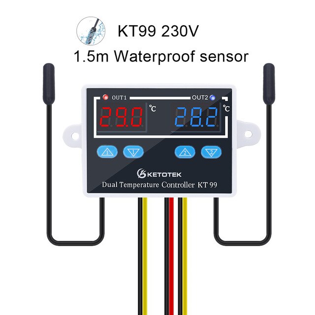 Termostato Digital para incubadora, controlador de temperatura, Control de enfriamiento de calefacción con sonda Dual, 12V, 24V, 220V, KT99: KT99HQBT 230V