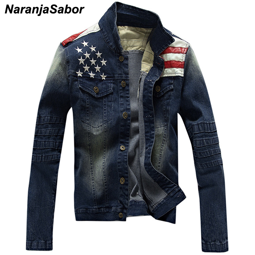 NaranjaSabor-Chaquetas vaqueras de bolsillo de para hombre, chaqueta vaquera entallada con estrellas y rayas, atuendo chaqueta para hombre, abrigos, ropa de N439