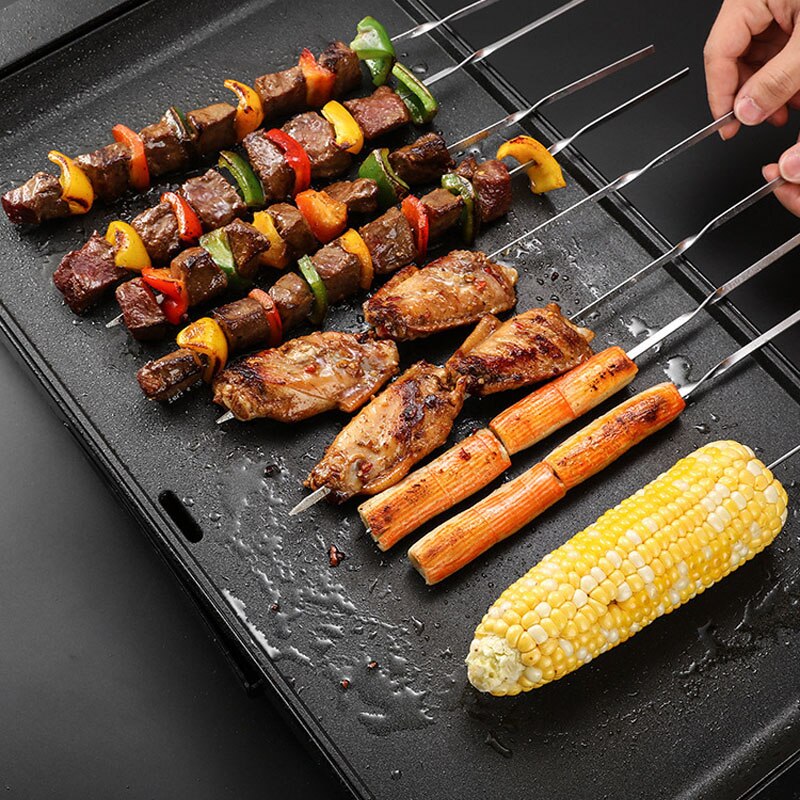 35Cm Roestvrij Staal Bbq Breed Spiesjes Herbruikbare Barbecue Vlees String Grill Vork Outdoor Cooking Tool Bbq Naald