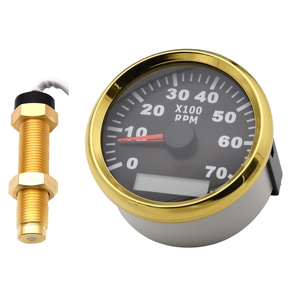 7000Rpm Tacho Gauge M18 / M16 Auto Boot Toerenteller Sensor 85Mm Toerenteller Met Urenteller Truck Auto Boot Diesel motor Goud