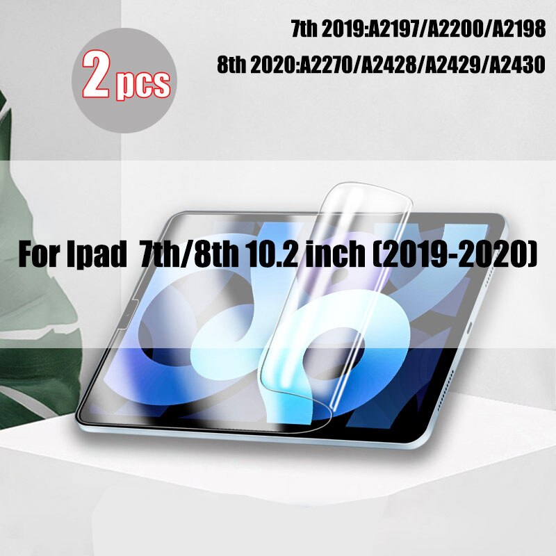 2 sztuk hydrożel Film dla Ipad Pro 11 12.9 2021 10.2 10.5 ekran Protector dla Ipad Air Mini 6 5 4 2 3 9 8th 7th Gen 2020 bez szkła: For ipad 10.2 inch
