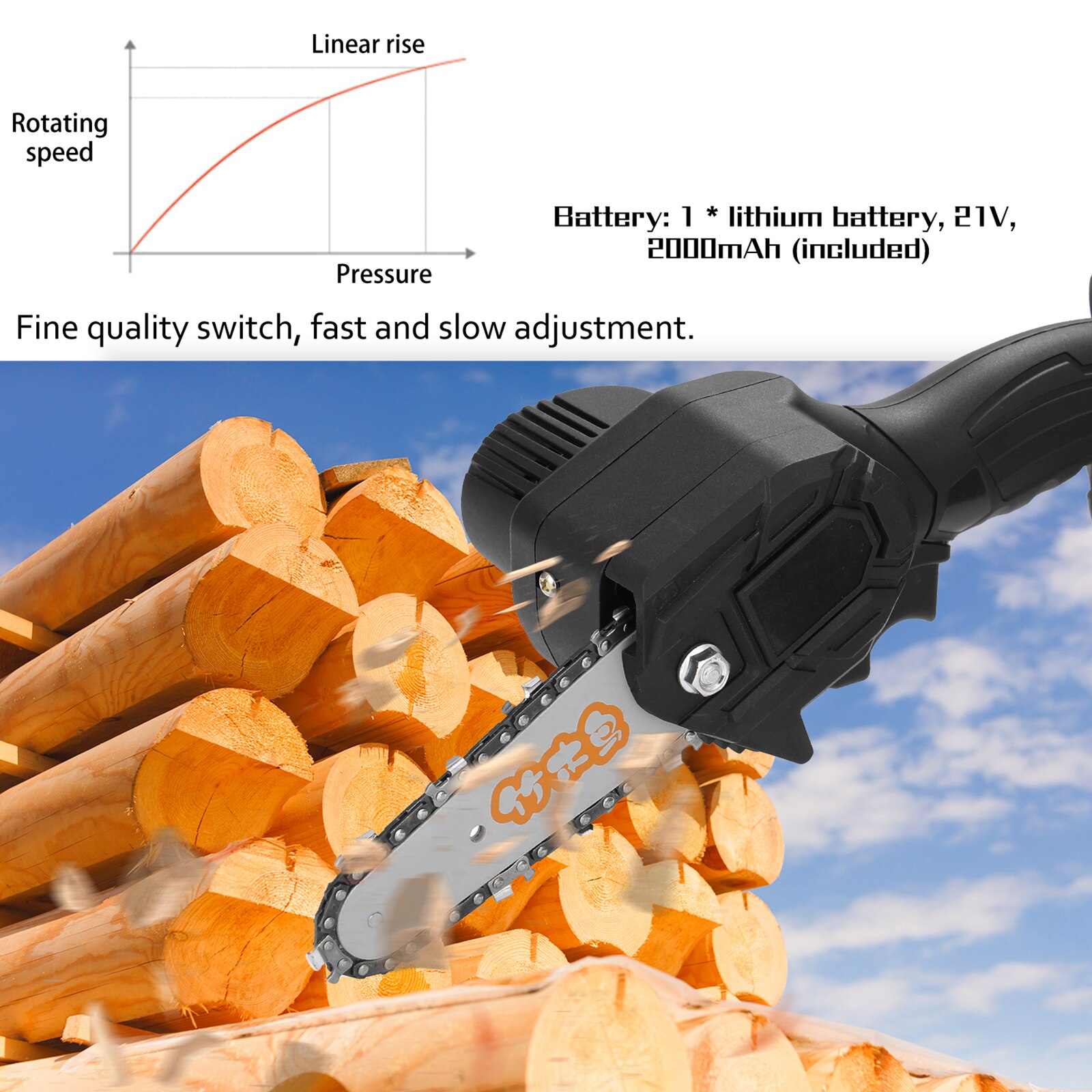 Electric Pruning Saw Rechargeable Woodworking Power Chainsaw Wood Cutting One-handed Garden Logging Mini Brushed Chain Saw