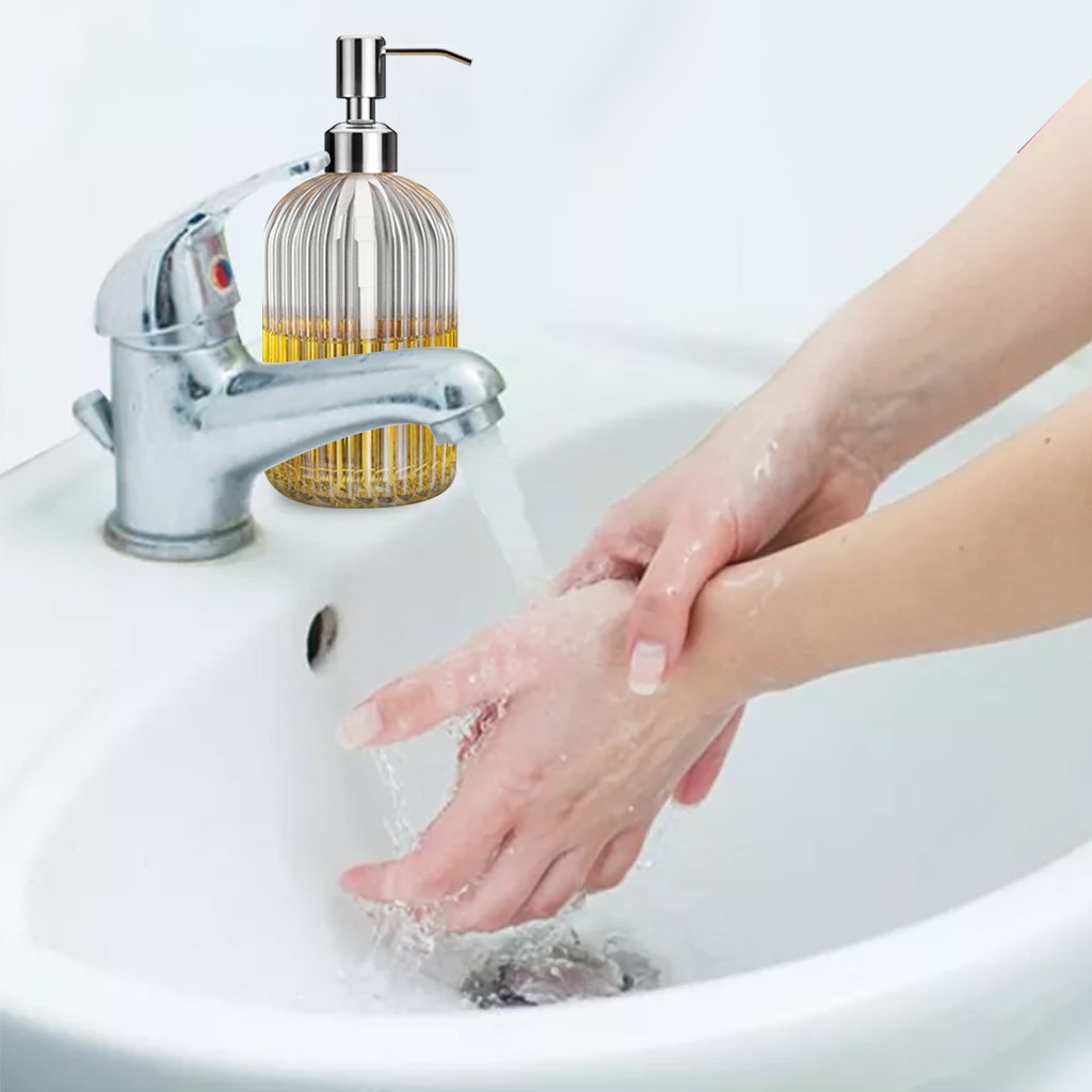 F# Large 18oz Manual Soap Dispenser Clear Glass Hand Sanitizer Bottle Containers Press Empty Bottles Bathroom