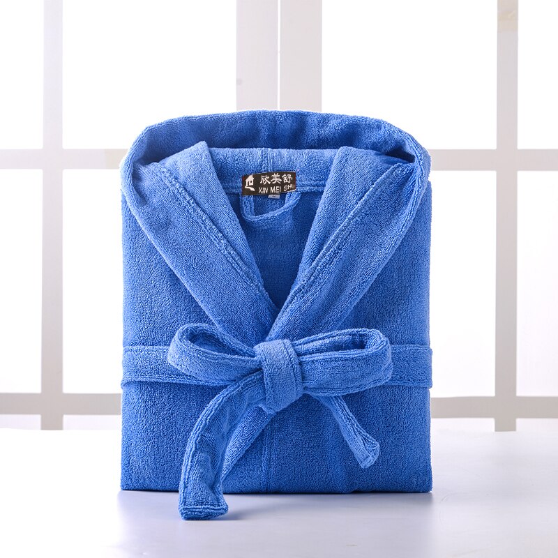 Hooded Bathrobe Men 100% Cotton Long Terry Towel Big and Tall Towel Bathrobe Male Terry Cloth Bath Robe Sleeping Dressing Gown: Blue / XL(180-190cm)