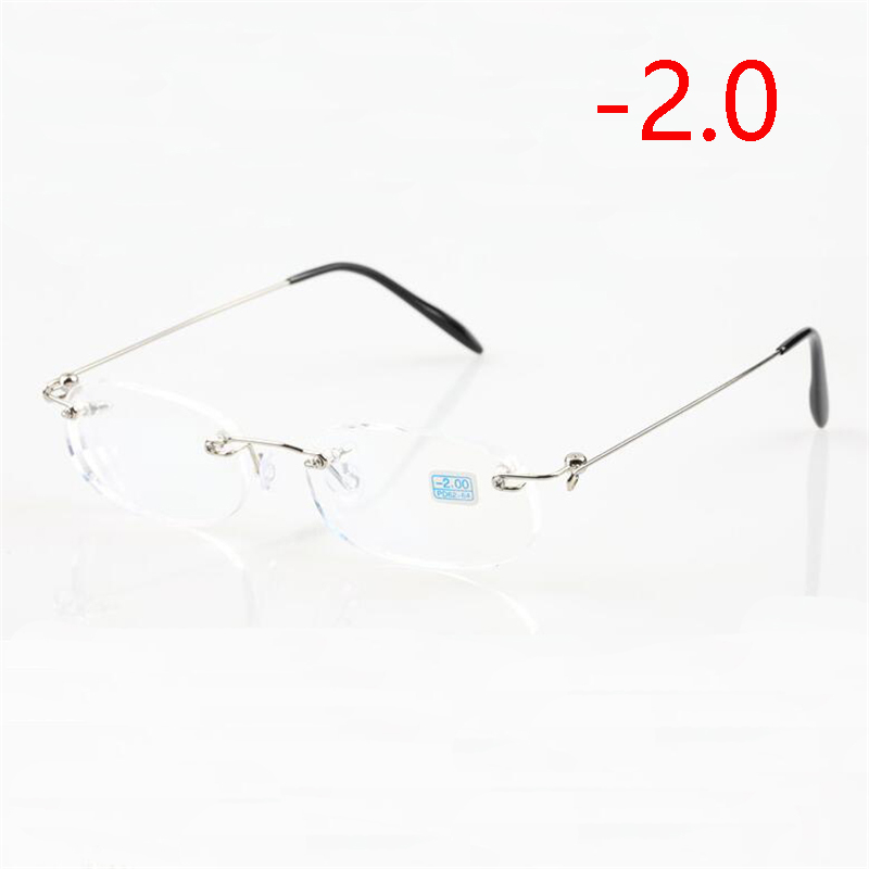 Frameless Nearsighted Glasses Finished Women Men Metal Leg Rimless Square Diopter Eyeglasses -1.0 -1.5 -2.0 -2.5 -3.0 -3.5 -4.0: black