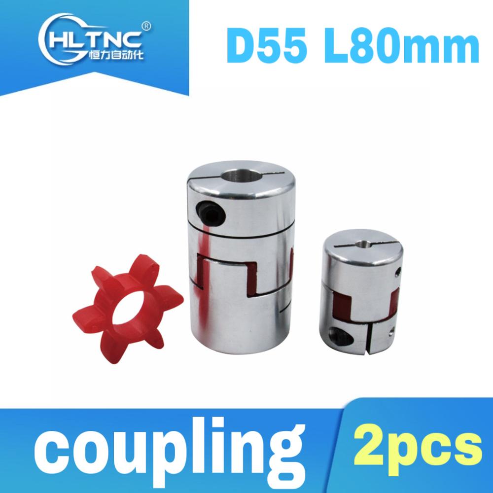 2 Stks/partij Cnc Flexibele Koppeling As Koppeling D55 L80mm ID17mm Met Spiebaan 5Mm En ID24mm Met Spiebaan 6Mm (Zowel 2 End Spiebaan)